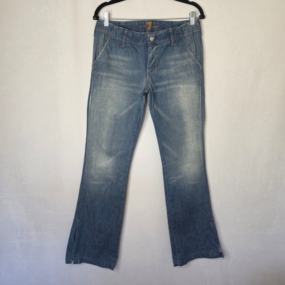 7 For All Mankind Flare Jeans Medium Wash Side Slit Denim Y2K Style